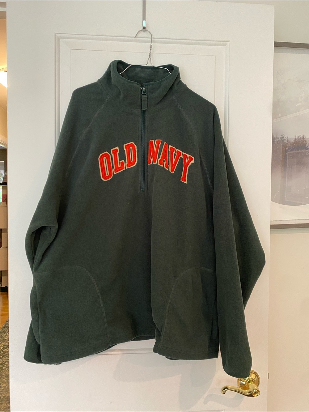 Old Navy Forest Green Quarter-Zip Fleece Pullover with Red Logo